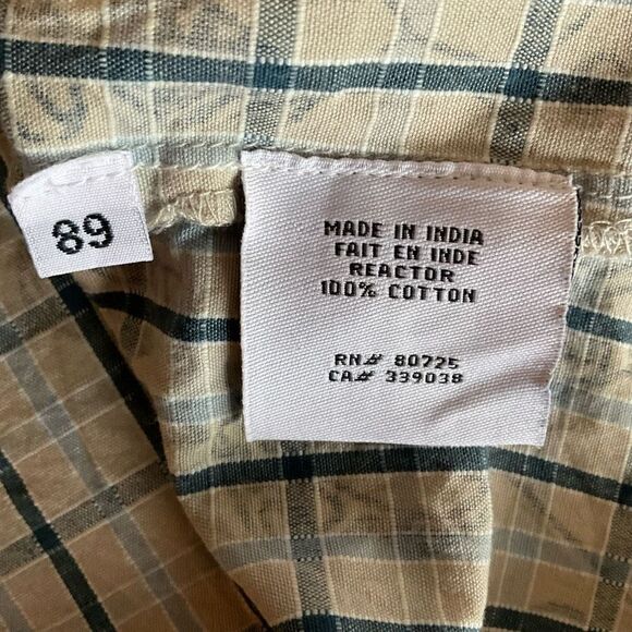 Thor 68 Shirt Button Down Plaid Tan Blue White Short Sleeve Graphic Logo Men XL - Picture 5 of 13
